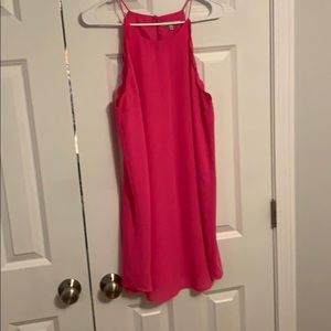 Hot pink scalloped shoulder mini dress